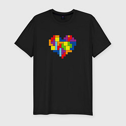 Мужская slim-футболка Сердце из фигур тетриса
