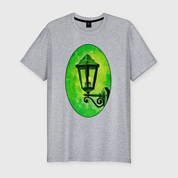 Мужская slim-футболка Зелёный уличный фонарь в рамке