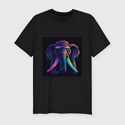Мужская slim-футболка Кибер-слон в неоновом свете