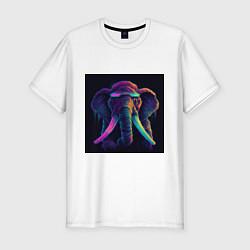 Мужская slim-футболка Кибер-слон в неоновом свете