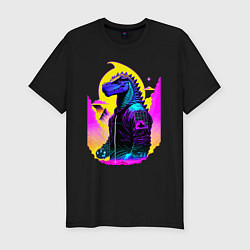 Мужская slim-футболка Cool dinosaur - cyberpunk - neural network