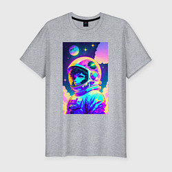 Мужская slim-футболка Девчонка бравый космонавт - нейросеть