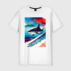 Мужская slim-футболка Shark - watercolor - art