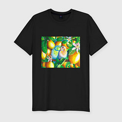 Мужская slim-футболка Попугаи в лимонах