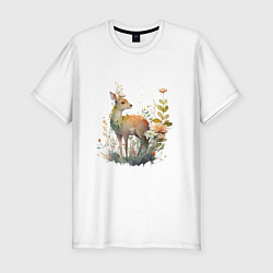 Мужская slim-футболка Акварельный милый олень