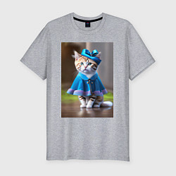 Футболка slim-fit Кошка в голубом платье, цвет: меланж