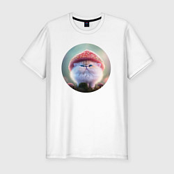 Мужская slim-футболка Котенок-гриб