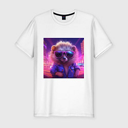 Мужская slim-футболка Еж в очках и неоновом свете