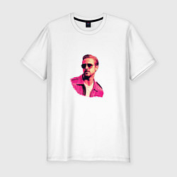 Мужская slim-футболка Райан Гослинг розовый арт