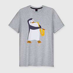 Мужская slim-футболка Пингвин играет на инструменте