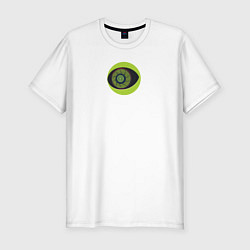 Мужская slim-футболка Футуристический зеленый глаз киборга