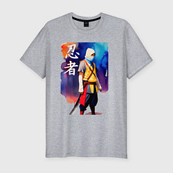 Мужская slim-футболка Ниндзя - иероглифы - живопись