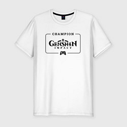 Футболка slim-fit Genshin Impact gaming champion: рамка с лого и джо, цвет: белый