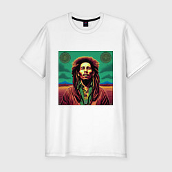 Футболка slim-fit Digital Art Bob Marley in the field, цвет: белый