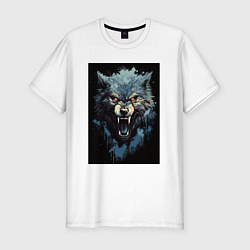 Мужская slim-футболка Серый волк и синии брызги