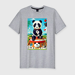 Мужская slim-футболка Панда на постаменте - сюрреализм