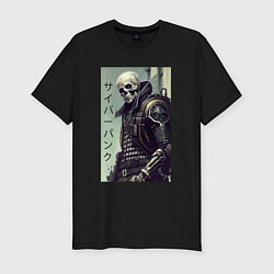 Футболка slim-fit Cool skeleton - cyberpunk - hieroglyphs, цвет: черный