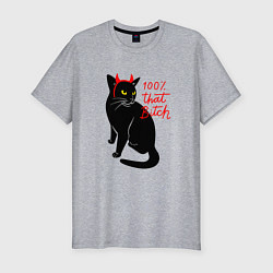 Мужская slim-футболка Котик с рожками и надписью