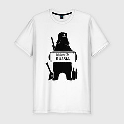 Футболка slim-fit Россия медведь балалайка водка ушанка, цвет: белый