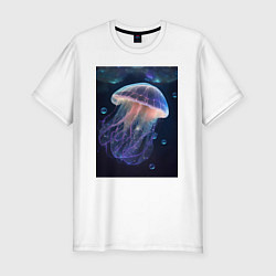 Футболка slim-fit Космическая медуза - нейросеть, цвет: белый