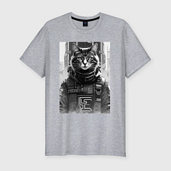 Мужская slim-футболка Cool cat - cyberpunk - neural network