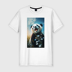 Мужская slim-футболка Панда с цветочками
