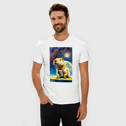 Футболка slim-fit Capybara brave astronaut - neural network, цвет: белый — фото 2