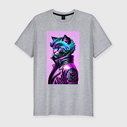 Мужская slim-футболка Прикольный фиолетовый котейка - нейросеть