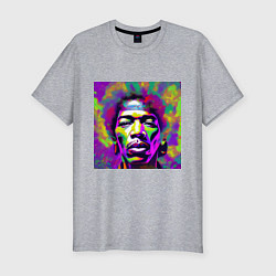 Мужская slim-футболка Jimi Hendrix in color Glitch Art