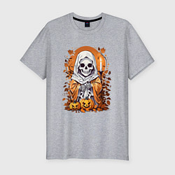 Мужская slim-футболка Череп скелет хэллоуин