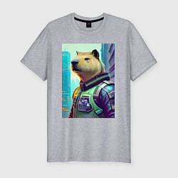 Мужская slim-футболка Capybara - neural network - cyberpunk