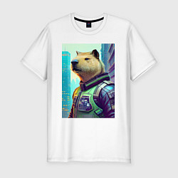 Футболка slim-fit Capybara - neural network - cyberpunk, цвет: белый