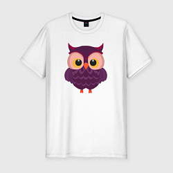 Мужская slim-футболка Сиреневая сова с большими глазами
