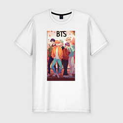 Футболка slim-fit BTS music anime, цвет: белый