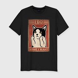 Футболка slim-fit I do what I want кот и фак, цвет: черный