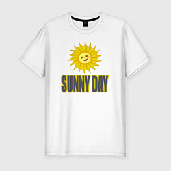 Мужская slim-футболка Солнечный день - надпись и веселое солнышко