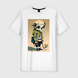 Мужская slim-футболка Прикольный скелетик выгуливает Чихуахуа