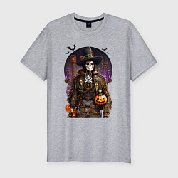 Мужская slim-футболка Скелет в стиле стимпанк - хэллоуин