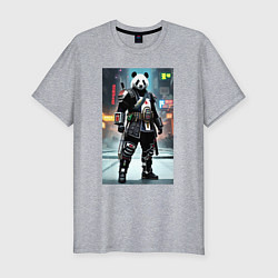 Мужская slim-футболка Panda cyber samurai