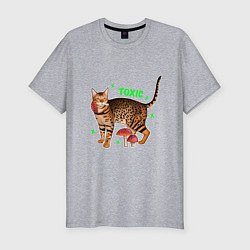 Мужская slim-футболка Токсичный бенгальский кот с мухомором
