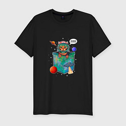 Футболка slim-fit Кот космонавт в кармане, цвет: черный
