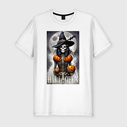 Мужская slim-футболка Witch - skeleton - halloween