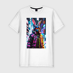 Мужская slim-футболка Cool hare - cyberpunk - metropolis