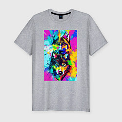 Мужская slim-футболка Волк с волчицей - нейросеть