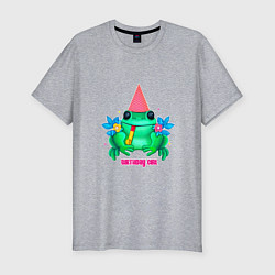 Мужская slim-футболка Лягушка в колпаке в цветах