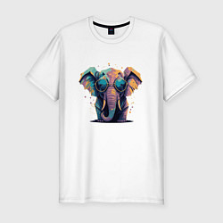 Мужская slim-футболка Красочный слон в очках