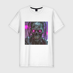 Мужская slim-футболка Зомби скелет в стиле киберпанк