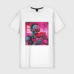 Мужская slim-футболка Голодный злой зомби с красными глазами