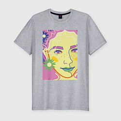 Мужская slim-футболка Женский портрет с полевыми цветами