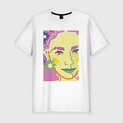 Футболка slim-fit Женский портрет с полевыми цветами, цвет: белый